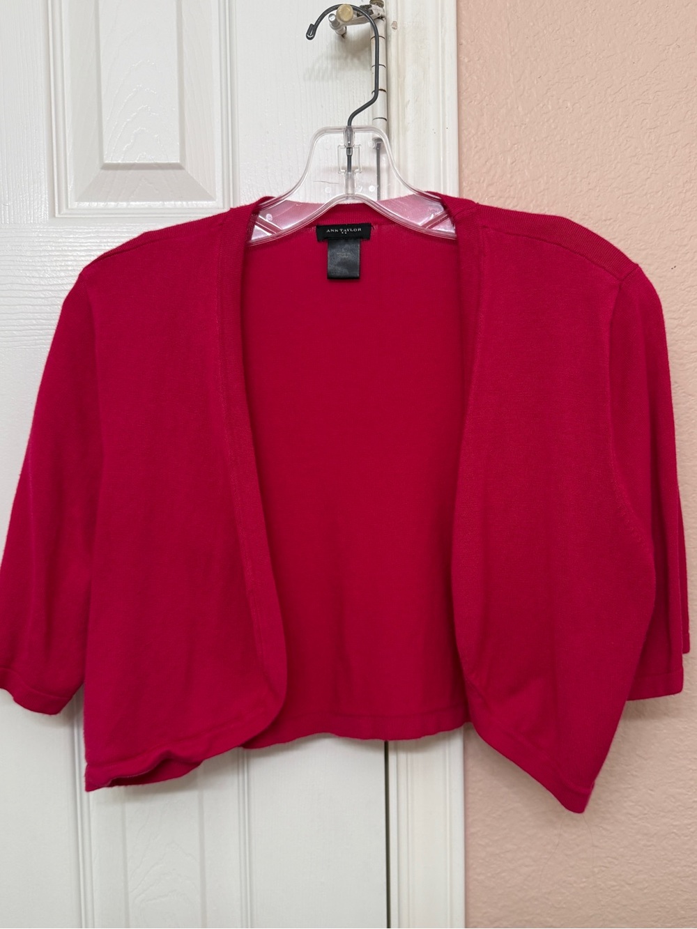 Ann Taylor Pink/Magenta Cropped Open Front Shrug Cardigan - Size Large